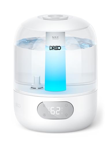 Dreo Humidifiers for Bedroom, 3L Top Fill 30H & 26dB Quiet Runtime for Large Room, Cool Mist Ultrasonic Humidifier with Humidity Sensor, Night Light for Home, Baby, Nursery, Plants, New Edition