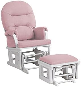 Lennox Contemporary Style Glider Chair and Ottoman Combo, White with Pickwick Pink