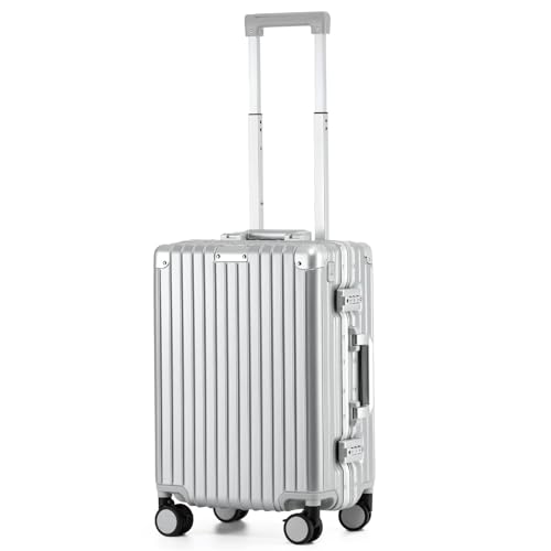 VATILIN 20 Inch Carry On Luggage 22x14x9 Airline Approved with Spinner Wheels,Hard Shell Zipperless Lightweight Small Suitcase with TSA Approved for Travel Business Women Men,Silver