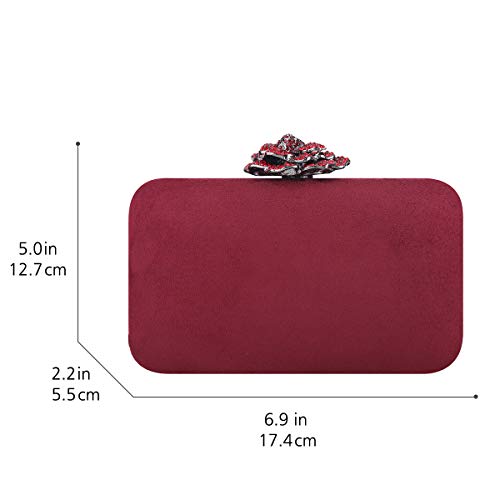 Fawziya Crystal Rose Cocktail Purses For Women Burgundy Velvet Clutch-Red