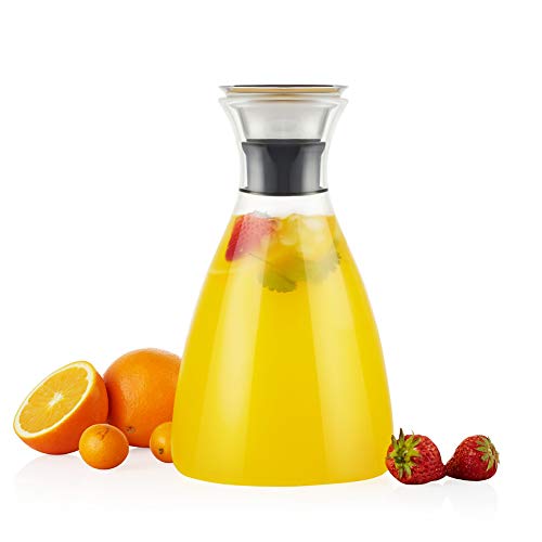 Cicike Upgraded Borosilicate Glass Water Pitcher with Automatically Opens Stainless Steel Lid and Spout, Glass Beverage Carafe for Lemon Juice, Iced Tea, Wine, Heat Resistant and Freezer Safe (51oz) - Thumbnail 5