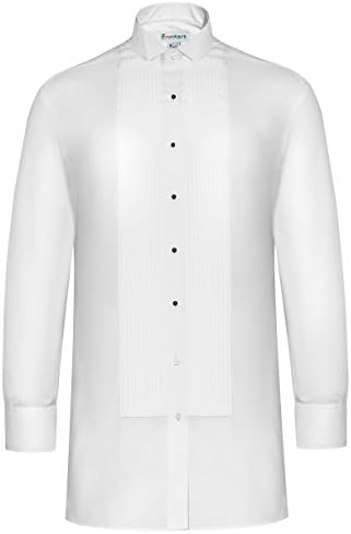 Frankers Men’s 1/4” Pleat, Poly Cotton Wing Colar Tuxedo Shirt, White/Black Available