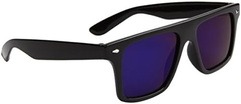 8088 Futuristic Modern Wayfarer, Flat Lens Partial Rear View, Gloss Black Frame (Indigo Flash Lens)