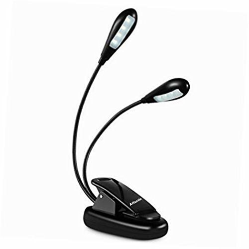 8 LED Dual Head Book Light, Music Stand Lamp with 2 Arms, Rechargeable and Flexible, Travel Clip Light with USB Cable, Reading on Bed at Night and eye-friendly for Readers, Kids, Children