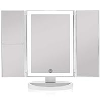 Beautyworks Backlit Makeup Vanity Mirror 36 LED Lights Touch-Screen Light Control, Tri-Fold 1/2/3X Magnification, Portable High-Definition Clarity Cosmetic Light Up Magnifying Mirror (Arctic White)