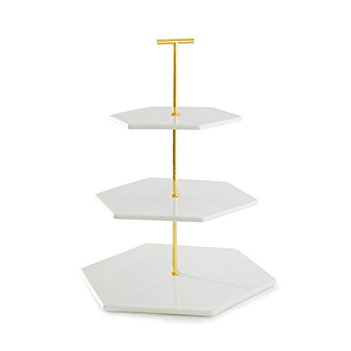 3 Tier Hexagonal Dessert Cake Stand (T-Shaped Handle - Gold)