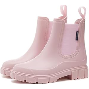 SIYAKE Women'S Waterproof Lug Sole Chelsea Rain Boots Fashion Platform Chunky Heel Rubber Garden Booties Casual Comfortable N