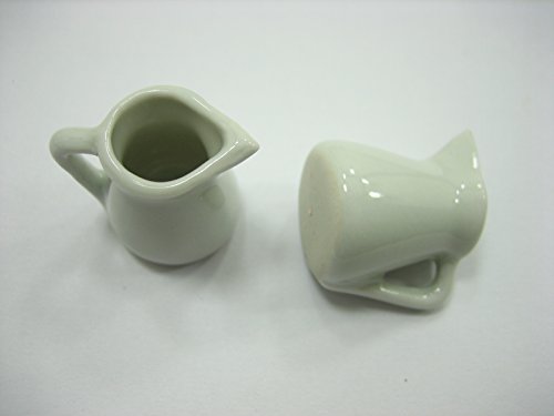 6 Mini White Sided Pitcher Dollhouse Miniatures Ceramic Water Jug Supply 13403