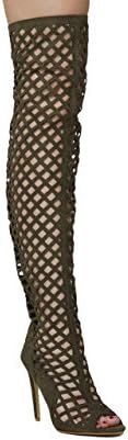 Cape Robin Lasercut Suede Over The Knee Peep Toe Boots - Green Size 6.5
