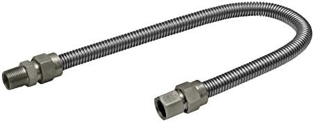 Flextron FTGC-SS14-18C 18 Inch Flexible Gas Line Connector with 3/8 Inch Outer Diameter & 1/2 Inch FIP x 1/2 Inch MIP Fittings, Uncoated Stainless Steel Space Heater Connectors, CSA Approved