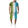 Mannen Casual Outfit Atletische SweatsuitsT Shirts en Jogger Broek Sport 3D Gradiënt Kleur Running 2 Stuk Pak