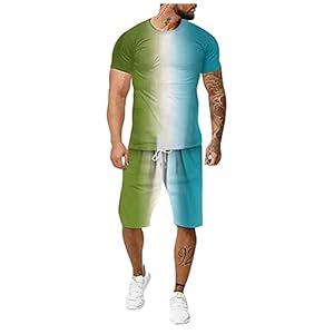 Mannen Casual Outfit Atletische SweatsuitsT Shirts en Jogger Broek Sport 3D Gradiënt Kleur Running 2 Stuk Pak