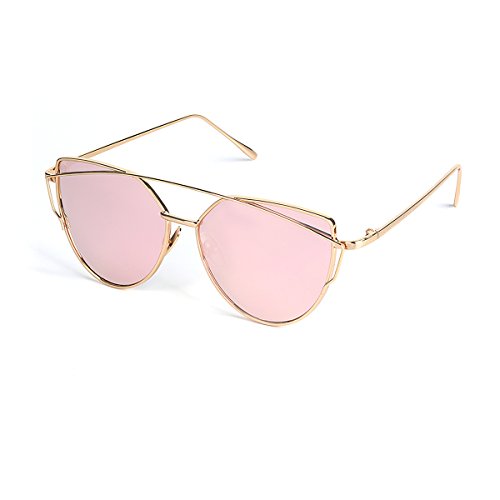 Hippih Cat Eye Sunglasses Metal Frame Mirror Sunglasses For Women