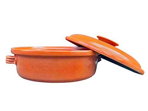 Casserole Dish,Glazed Natural Cooker/Roaster, Turkey Large Size Cooking Tureen, Clay Covered Casserole for Slow Cooking (14", Clay Casserole Dish)