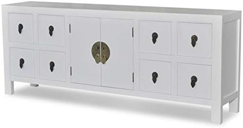 PloybeeShop Wooden Sideboard TV Cabinet Asian Style Morden with 8 Drawers 2 Doors Home Furniture Shelves Media Table
