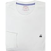 Brooks Brothers Men's All Cotton Golden Fleece Embroidery Solid Long Sleeve Crewneck Tee T-Shirt (Large, 185887 White/Navy Blue Logo)