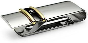 Stainless Steel Money Clip, Silver Tone With Black and Gold Tone Accent With CZ Sping Loaded Accesory for Men