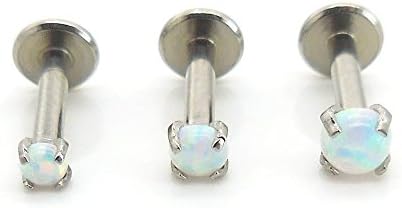 16G 1/4" Triple Forward Fire &amp; Ice Simulated Opal Helix Stud Earring Cartilage 2-4mm Prong Set (2,2.5,3mm Stones)