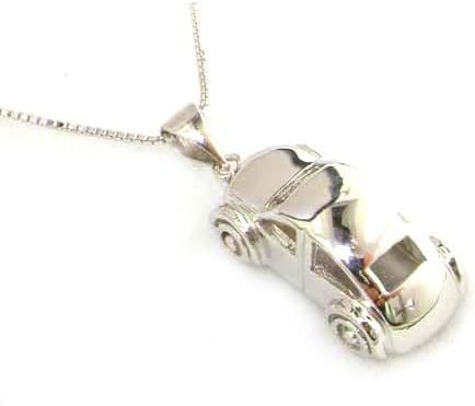 Fabulous Solid 925 Sterling Silver VW Beetle Car Pendant & 18" Sterling Silver Chain Necklace