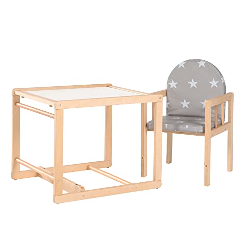 roba Little Stars 7512F190 Combination High Chair with Dining Board Convertible to Table and Chair Natural Wood Seat Padded Film 'Little Stars'