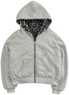 Amazon.com: CUTEGAL Zip Up Hoodie Oversized Leopard Print Jacket