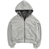 CUTEGAL Zip Up Hoodie Oversized Leopard Print Jacket Reversible Streetwear Fall Grunge Hoodies Streetwear