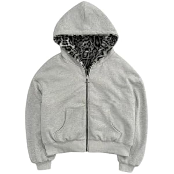 Amazon.com: CUTEGAL Zip Up Hoodie Oversized Leopard Print Jacket