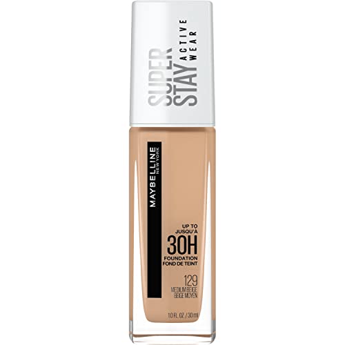 Maybelline New York Liquid Foundation Makeup, Full Coverage Liquid and Up To 24 Hour Wear, Soft Matte Finish, Medium Beige, 129 MEDIUM BEIGE, 1.0 Ounce