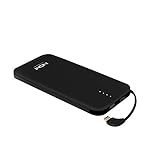 Moxnice Power Bank 10000mAh Slim Portable Charger Built-in Micro USB Cable External Battery Charger Pack Fast Charger Compatible iPhone& Android Devices (Black)