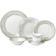 Lorren Home Trends LH439 24 Piece Silver Border Porcelain Dinnerware Set-Service for 4-Olympia-Mix and Match, One Size, White