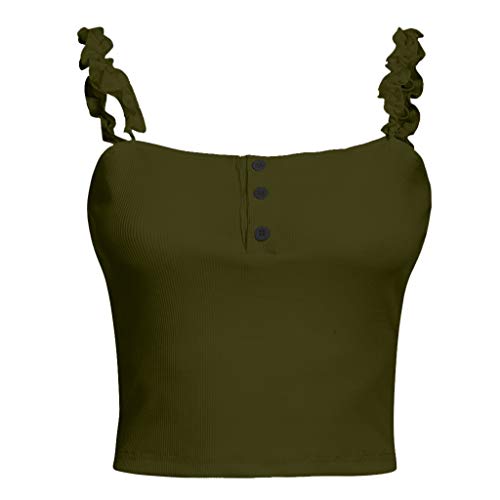 image for iYBUIA Womens Sexy Button Tank Top Vest Off Shoulder Halter Blouse T-S