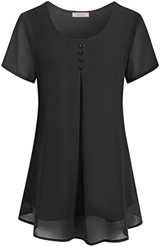 WAJAT Ladies Tops and Blouses, Women Chiffon Utility Roll-up Long Sleeve Drape Ruched Formal Semi Clothes Plus Size Comfy Simple Basic T Shirt Curved Hem Pure Tunic Blouses for Office Black #2 XL