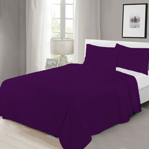100% Egyptian Cotton Flat Sheet Super Soft Breathable Hypoallergenic Easy Care 200 Thread Count Bed Flat Sheet Hotel Quality Bedding Set (Plum, Single)