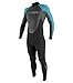 O'Neill Youth Reactor 3/2mm Back Zip Full Wetsuit, Black/Graphite/Turquoise, 12