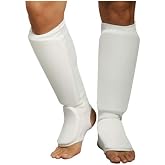 Long Life Products Cloth Shin &amp; Instep Guard Taekwondo, Martial Arts, MMA Foot Protective Gear Protector for Sparring (Black/White; Child Small to Adult XL)