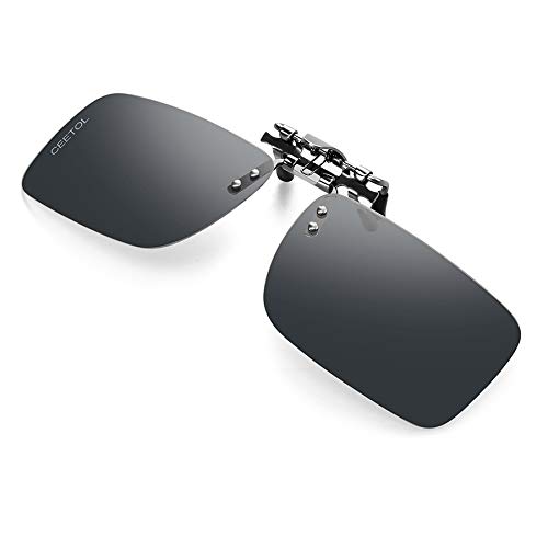 Clip on Polarized Sunglasses For Driving - Flip Up Rimless Sunglasses for Prescription Glasses (Grey-1, 2.4)