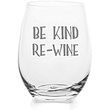 Be Kind, Re-Wine – Cute Funny Stemless Wine Glass, Large 16 Ounce Size, Etched Sayings, Gift Box