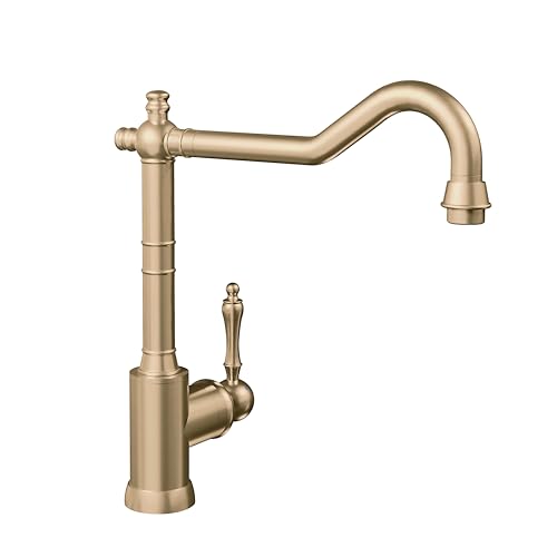 Villeroy & Boch Avia 2.0 Kitchen Taps, High Pressure Kitchen Faucet with Ceramic Cartridge and 360° Swivel Radius, Low Consumption Sink Faucet, Spout Height 235 mm, Gold