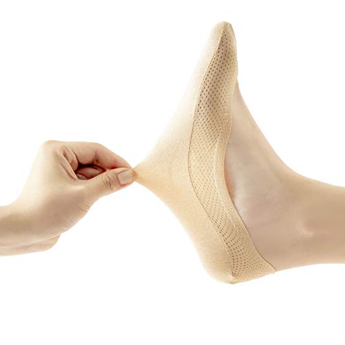 4 Pairs No Show Liner Socks Women's Low Cut Cotton Nylon Boat Invisible Hidden Socks Non-Slip for Flats (Shoe-Size 5-8, Mesh 2Black+2Nude)