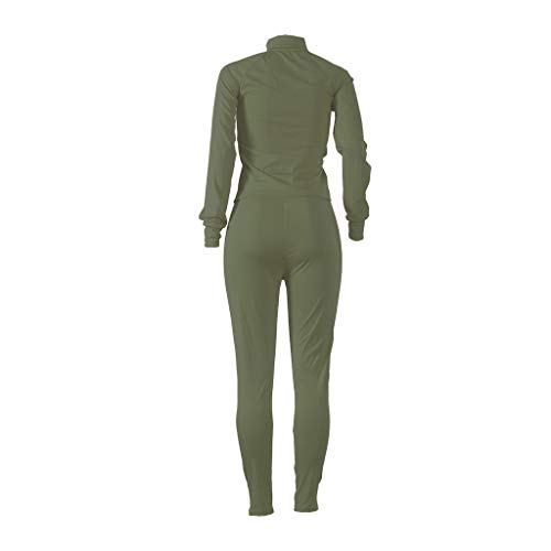 Atezch 2 Piece Casual Sport Outfits for Women, Long Sleeve Zipped Coat and Long Legging Pants Sports Set Tracksuits (Army Green, L)