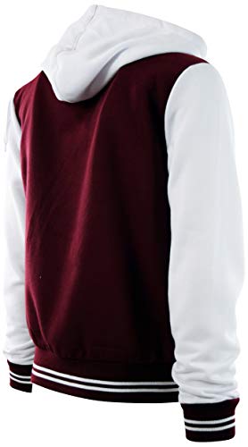 ChoiceApparel Mens Baseball Varsity Jacket with Detachable Hoodie (XL, 611-Burgundy/White) - Thumbnail 5