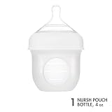 Boon, NURSH Reusable Silicone Pouch Baby Bottles for Air-Free Feeding with Stage 1 Slow Flow Nipple, 4 Ounce