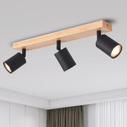 ANWIO Black Ceiling Light, Spotlights for Bedroom, Kitchen and Living Room, GU10 Bases, 3-Way Fixtures (EUS-EA19, No Bulbs)