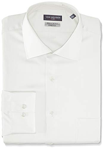Van Heusen Men's Flex Collar Regular Fit Solid Spread Collar Dress Shirt, White, 17.5" Neck 36"-37" Sleeve