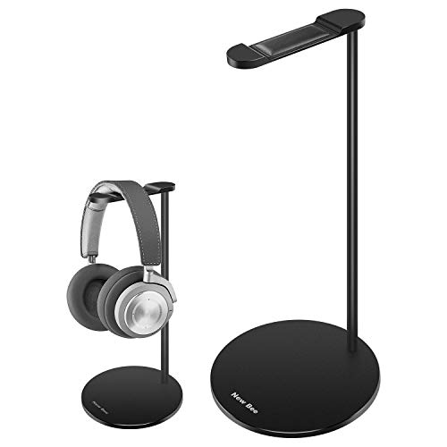 Full Aluminum Headphone Stand Headset Holder- Gaming Headset Holder with Thick Leather Pad Non-Slip Silicone Earphone Stand for All Headphone Sizes, Black