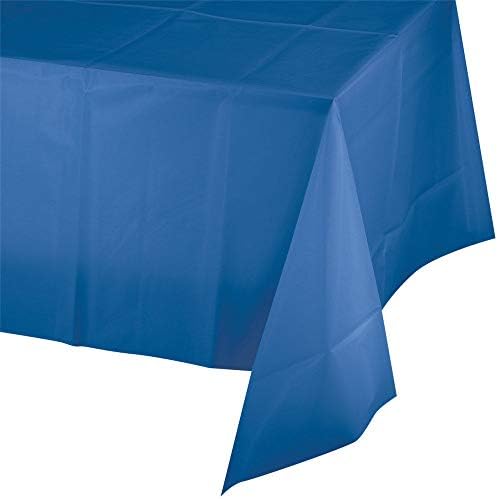 5 Pack Premium Disposable Plastic Tablecloth 54 Inch. x 108 Inch. Rectangle Table Cover Party Weddings Events Celebration (Blue)