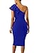 Mokoru Women's Sexy Ruffle One Shoulder Bodycon Elegant Cocktail Party Midi Dresses, Large, Royal Blue