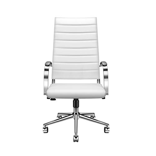 LUXMOD White Office Chair with Armrest, White Adjustable Swivel Chair
