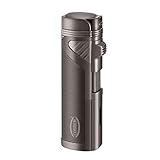 Cobber Torch Cigar Lighter, Quad 4 Jet Red Flame Refillable Butane Cigar Lighter with Punch, Gunmetal Gray