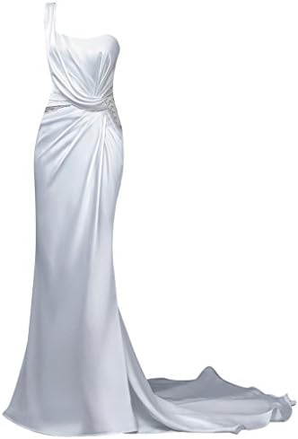Rachel Weisz Women' One Shoulder Ruffles Beadings Sash Train Bridal Wedding Dresses Bride Evening Formal Ball Gown Ivory US4